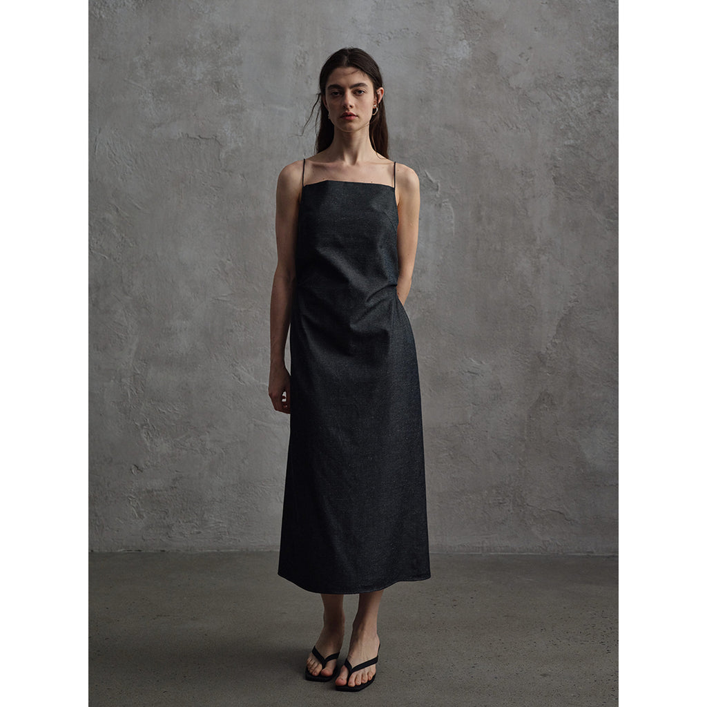 Linen Off-shoulder Strap Dress