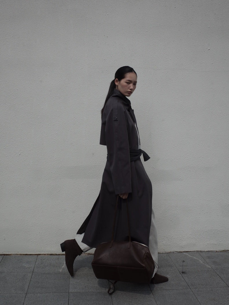 Belted Button-Front Longline Trench Coat