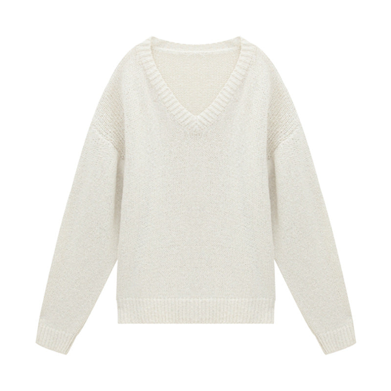 Large V-neck Loose Knit Sweater