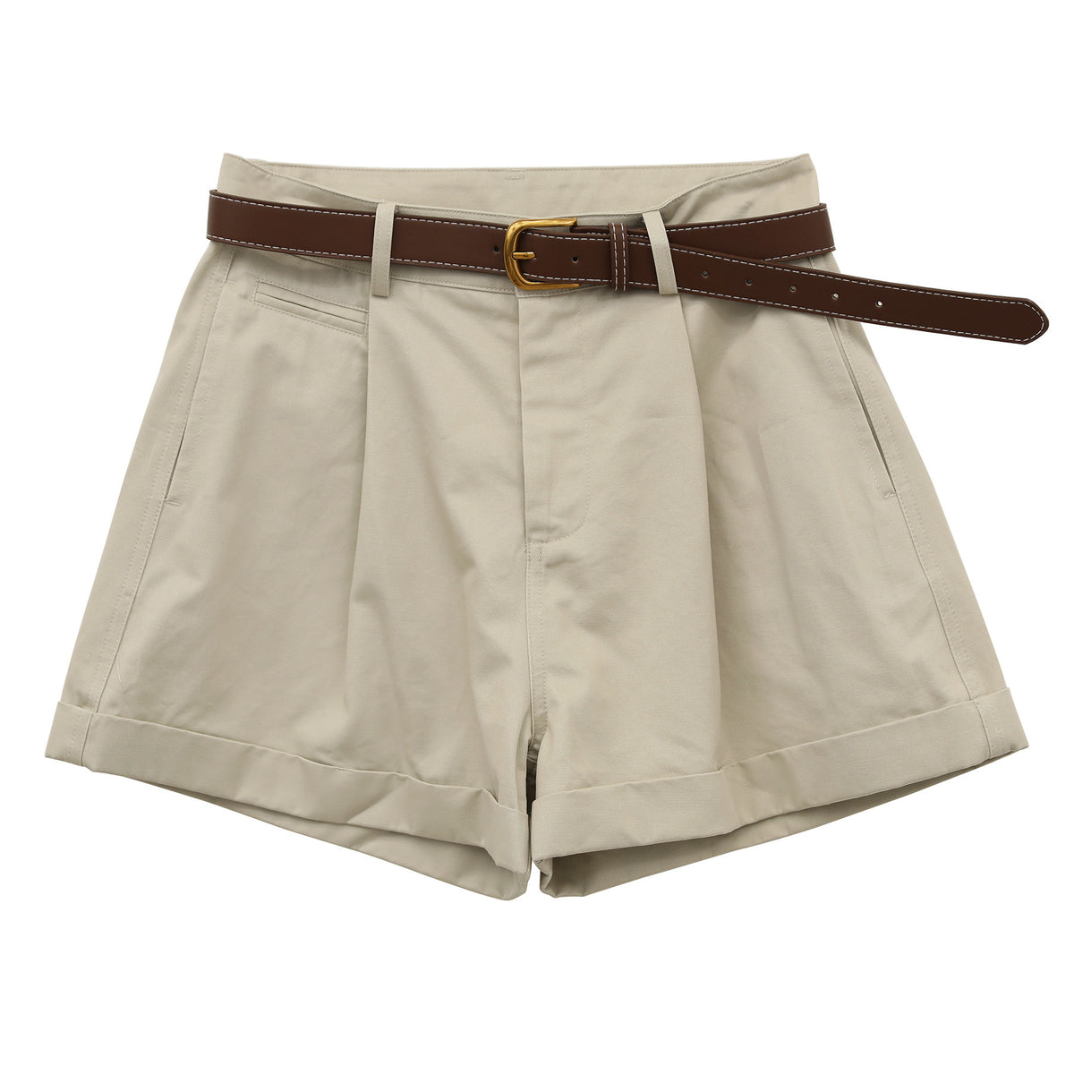 Pleated Mid-rise Rolled Edge Straight Leg Shorts