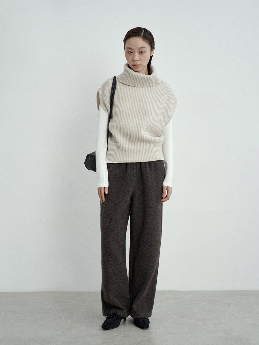 Soft Wool-Blend Wide-Leg Trousers