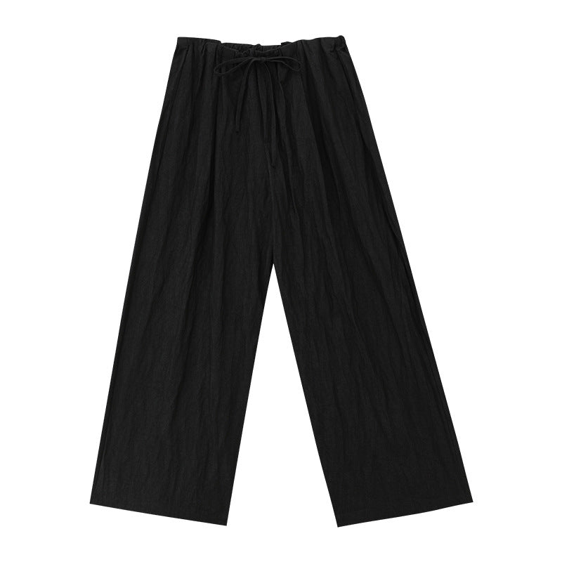 Lightweight Elastic Waist Draped Wide-Leg Pants