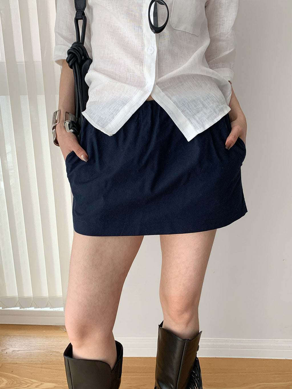 Cotton-linen A-line Short Skirt Pants