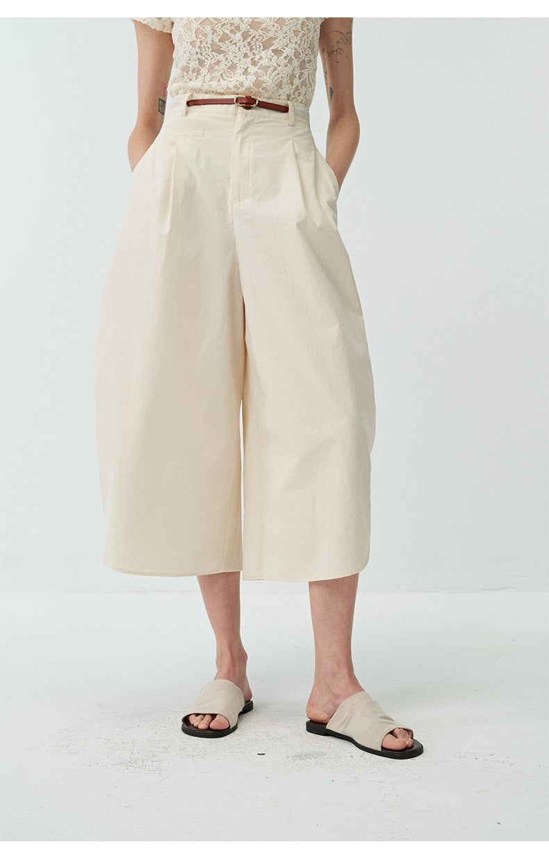 Minimalist Curved Pleated Lightweight Breathable Wide-leg Pants