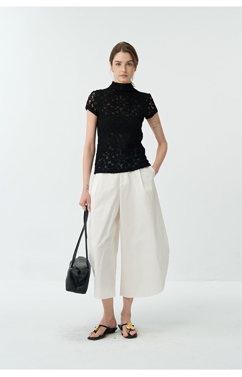 Minimalist Curved Pleated Lightweight Breathable Wide-leg Pants