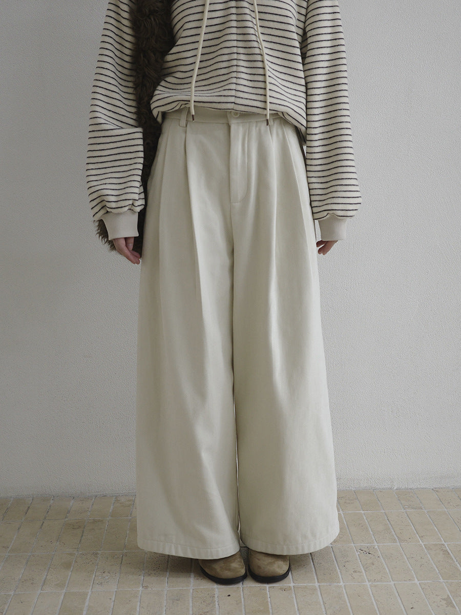 High-Waist Casual Pleated Wide-Leg Pants
