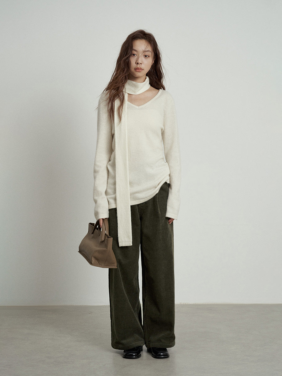 Corduroy Wide Leg Pleated Pants