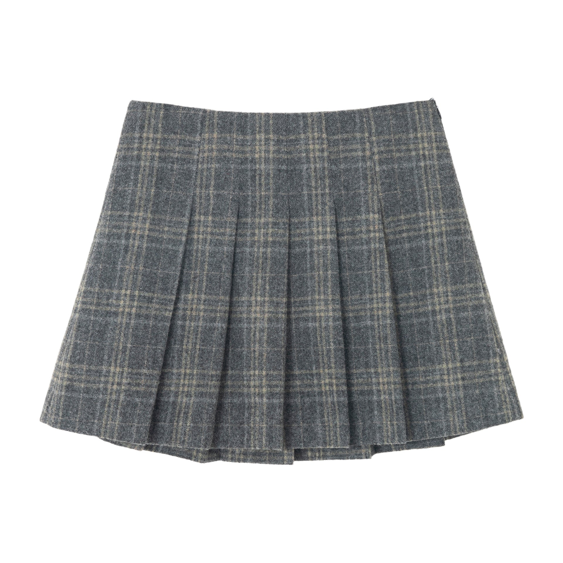 Wool Vintage Style Plaid Pleated Short Skirt