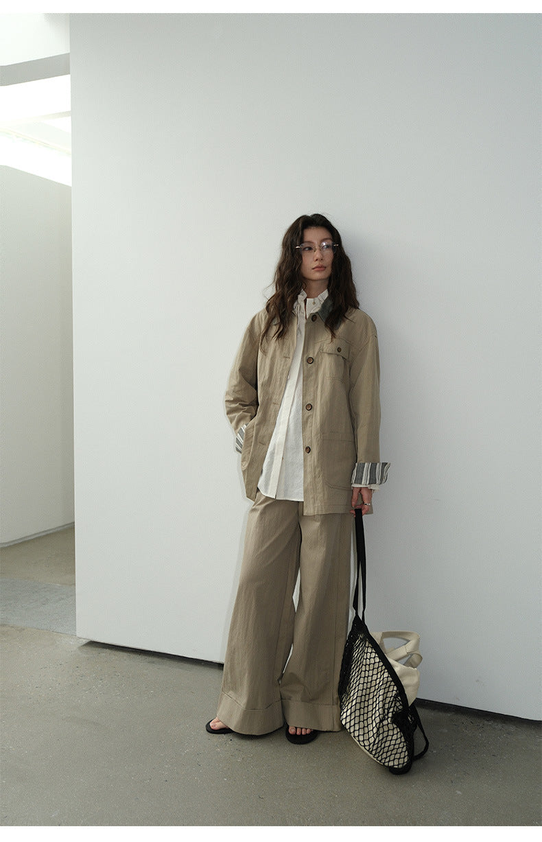 Long Rolled-Edge Straight-Leg Women's Pants