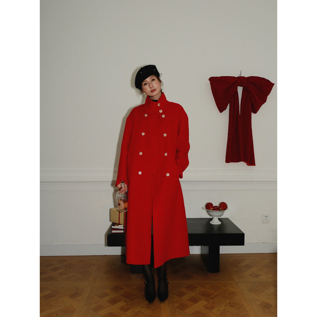 Double-Breasted Long Belt Double-Sided Alpaca Wool Cashmere Coat
