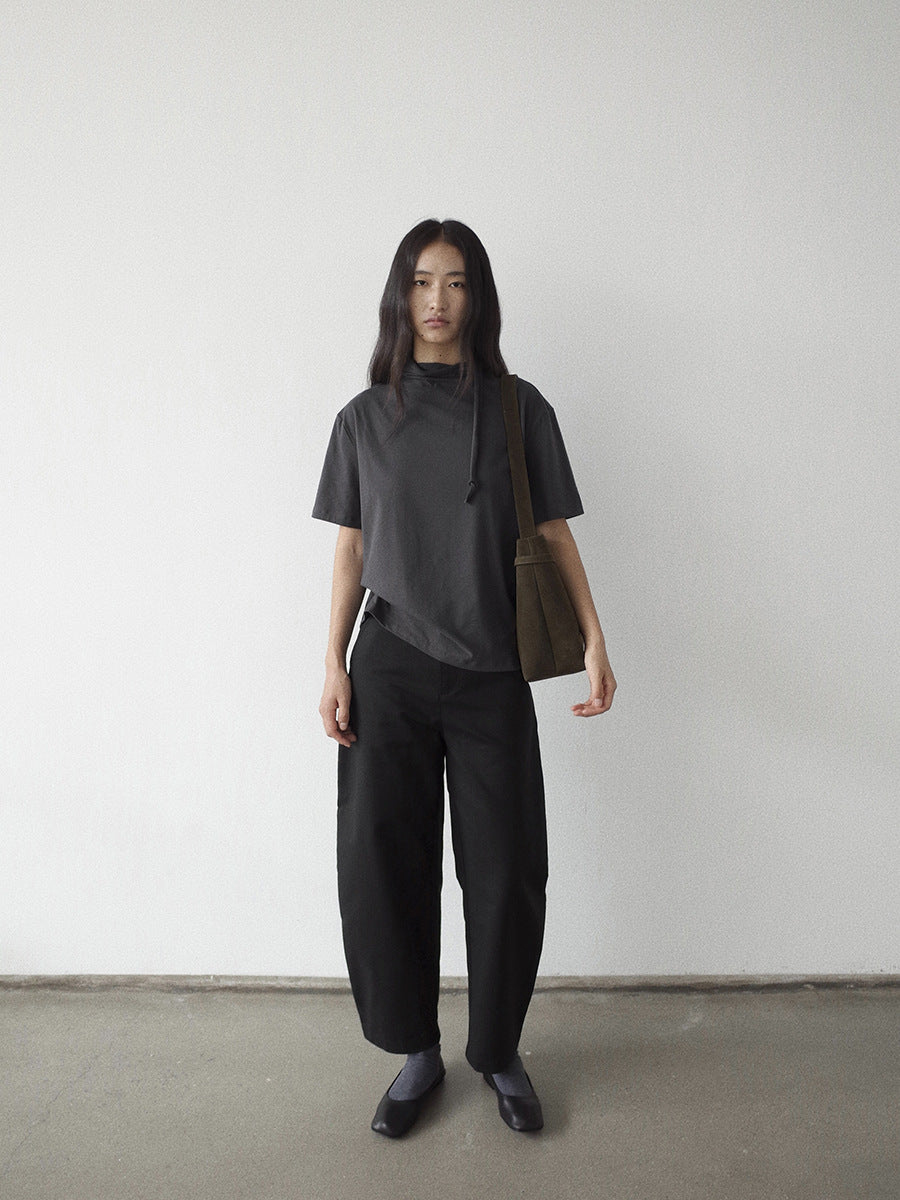 Curved Leg Silhouette High-Waisted Relaxed Tapered Trousers
