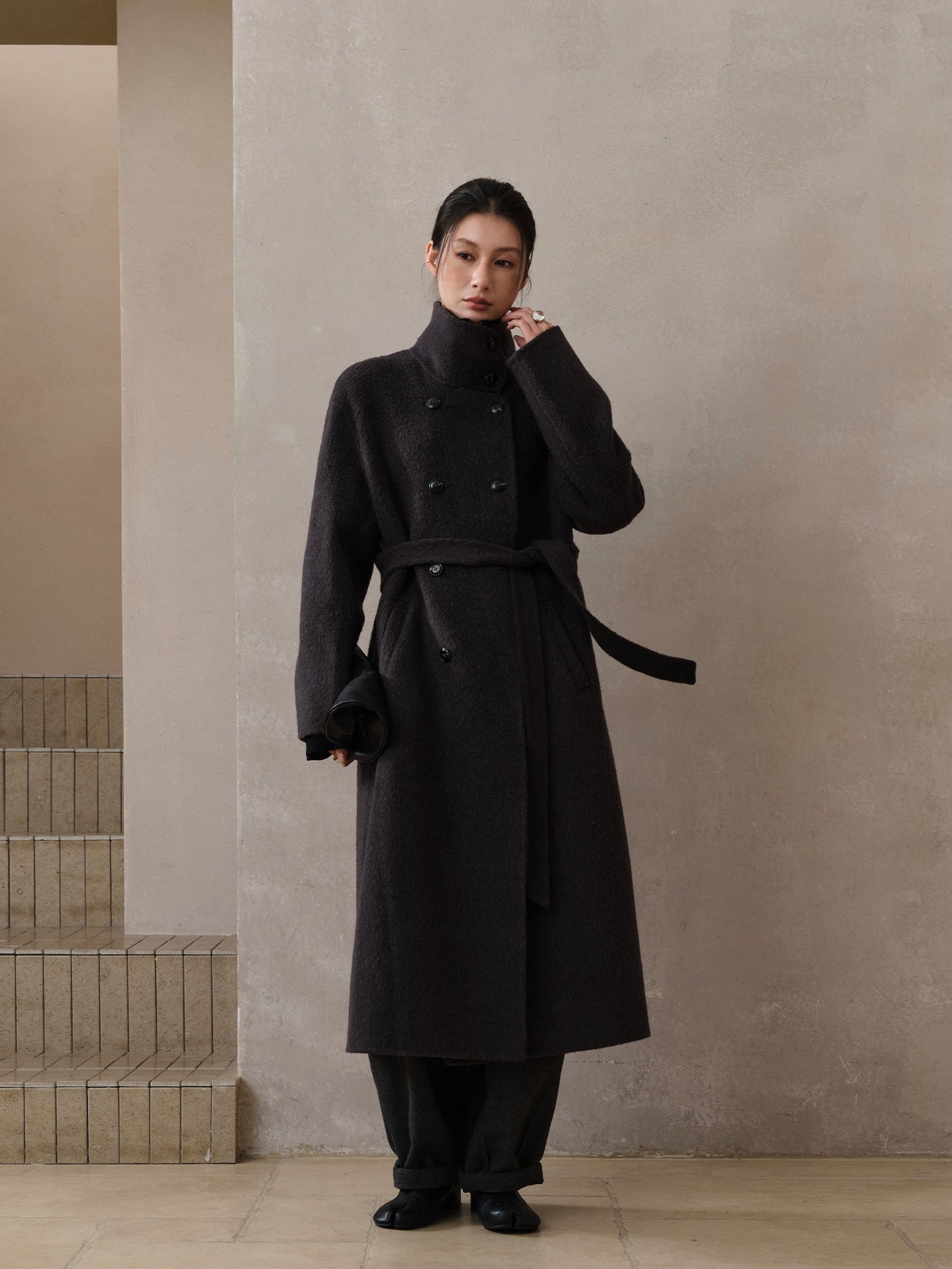 Double-Breasted Long Belt Double-Sided Alpaca Wool Cashmere Coat