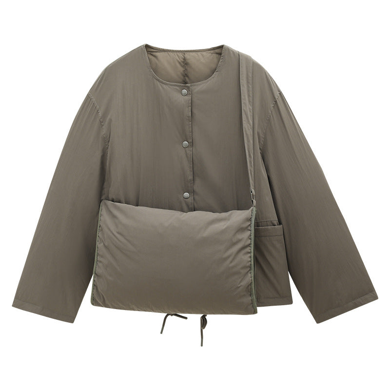 Minimal Collarless Padded Jacket with Crossbody Bag