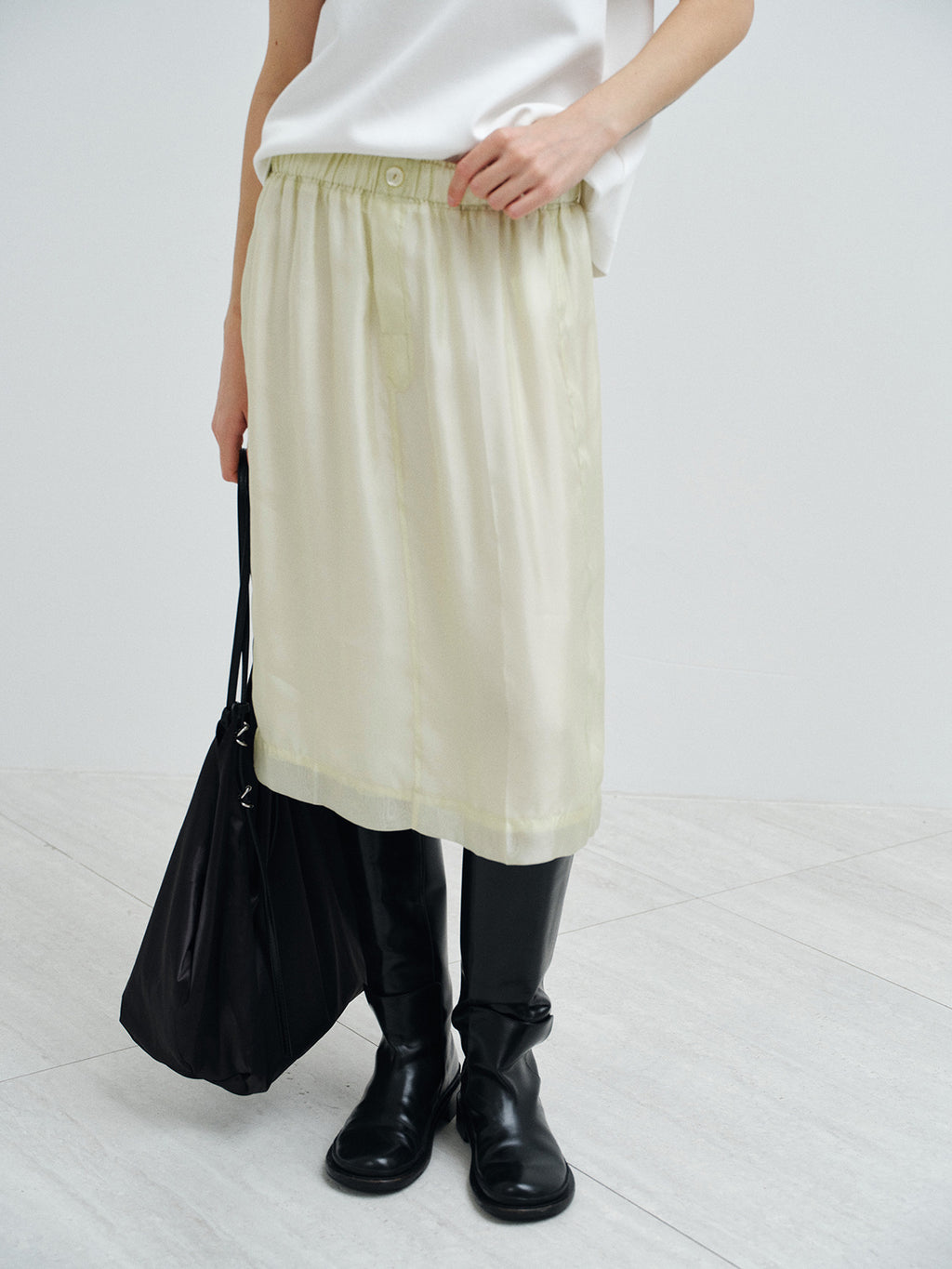 Matte Glossy Organza Mulberry Silk Elastic Waist Drape Skirt