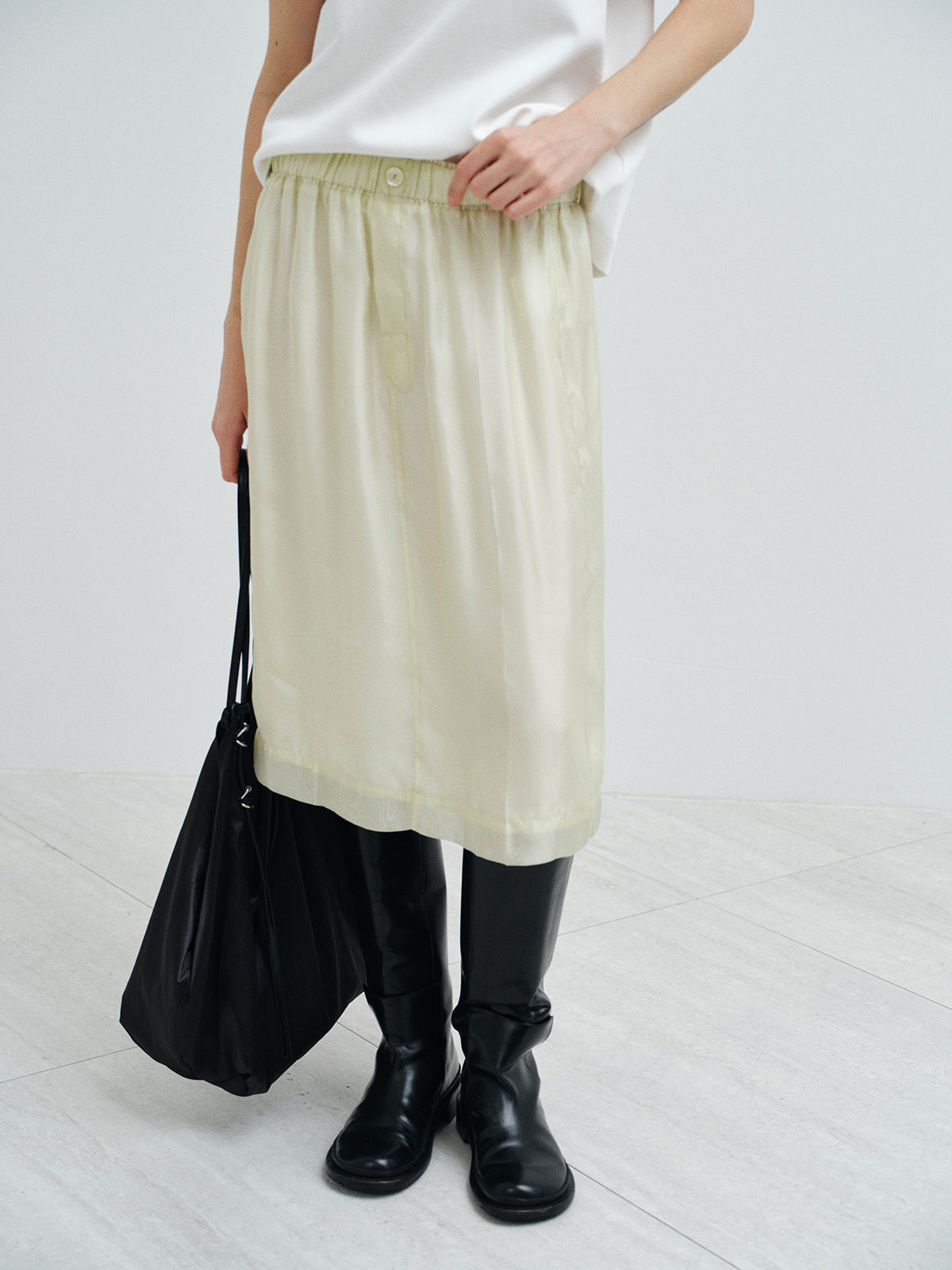 Matte Glossy Organza Mulberry Silk Elastic Waist Drape Skirt