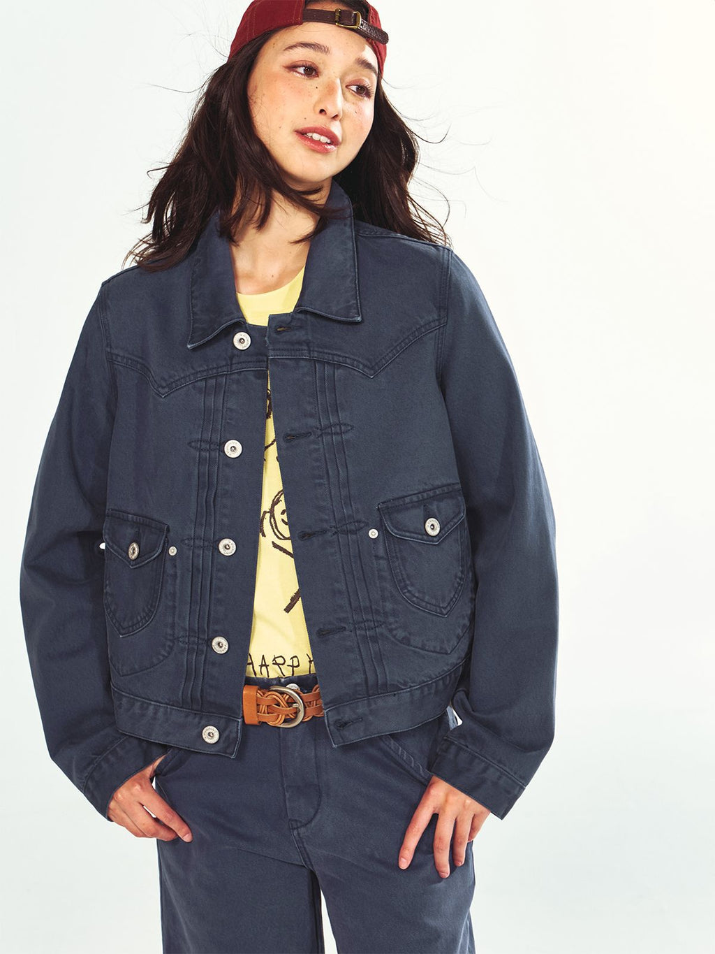 Vintage Tuck Pleated Long Sleeve Denim Jacket