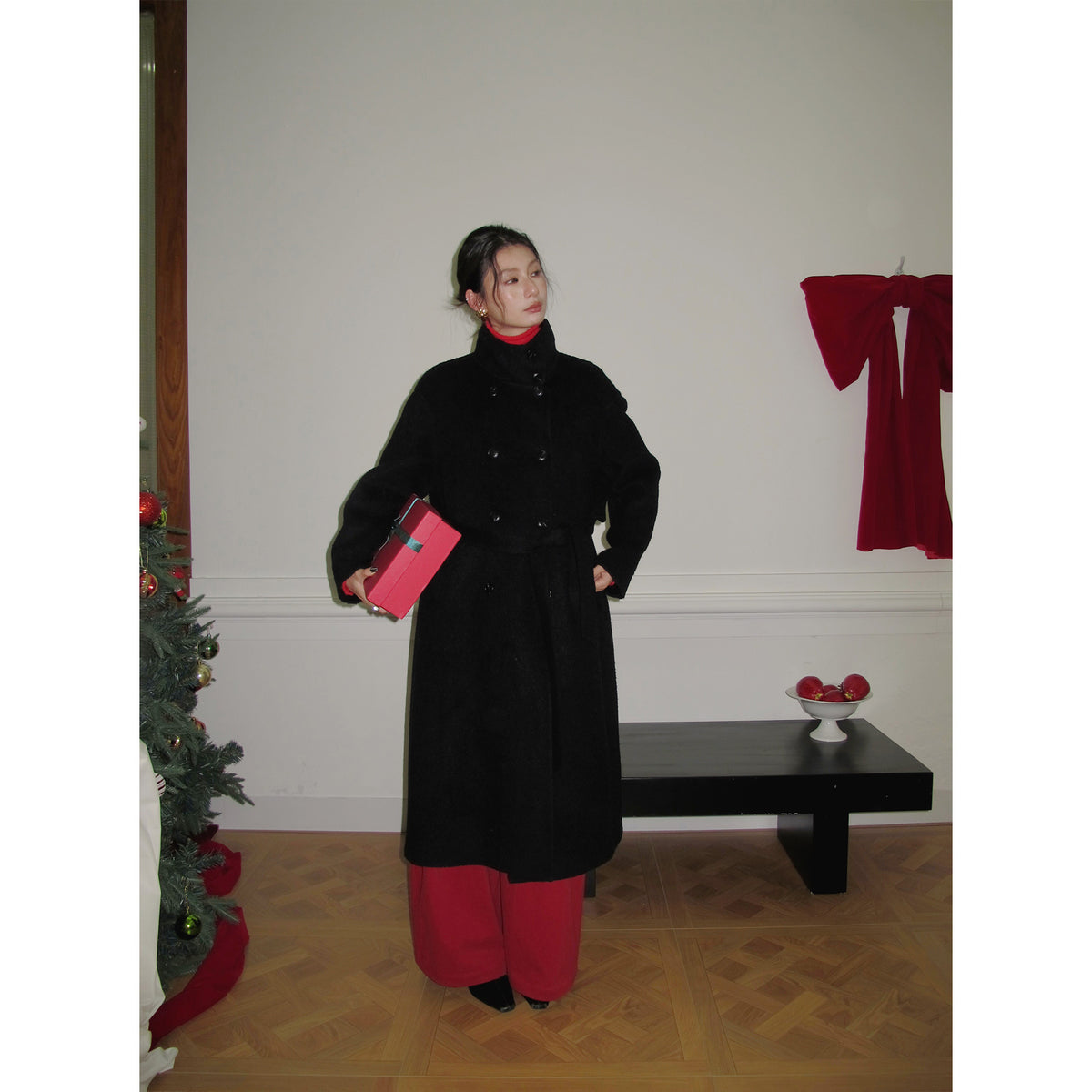 Double-Breasted Long Belt Double-Sided Alpaca Wool Cashmere Coat