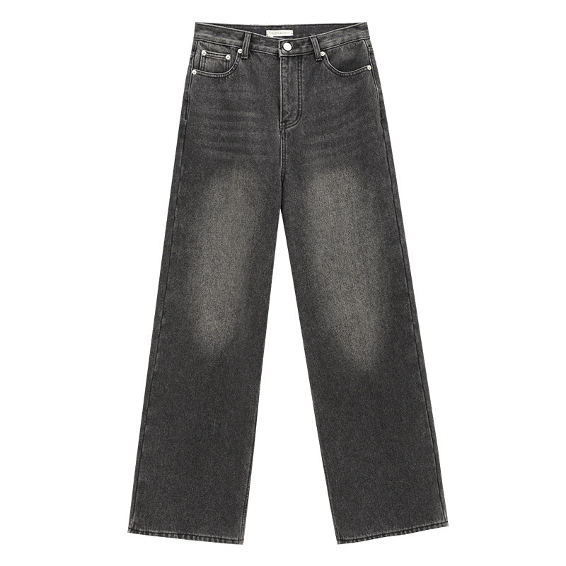 High-Rise Casual Straight-Leg Washed Jeans