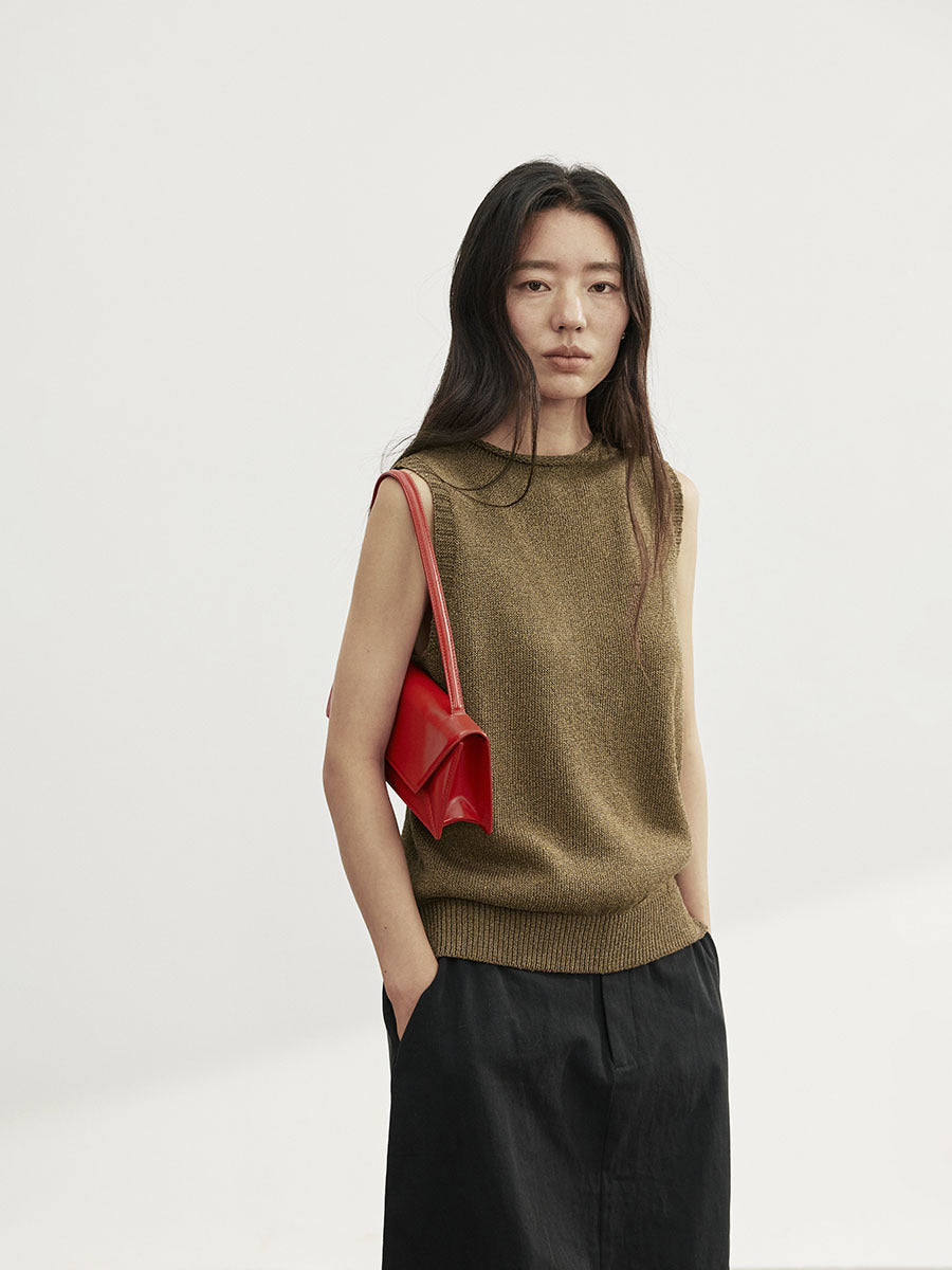 Love and Nancy Thirteen Lines Minimalist Korean Casual Style Sleeveless Crew Neck Loose Pullover Knitted Vest Women 02658