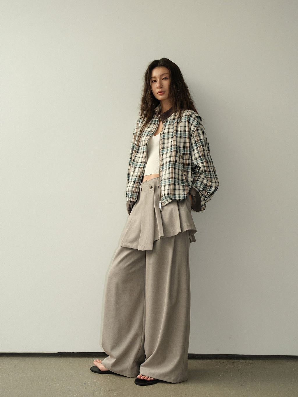 Drape Two-Piece Apron Wide Leg Suit Pants