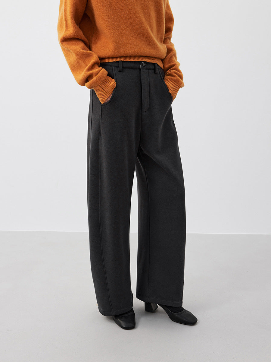 High-Waisted Wide-Leg Ponte Pants with Contrast Seam Detailing