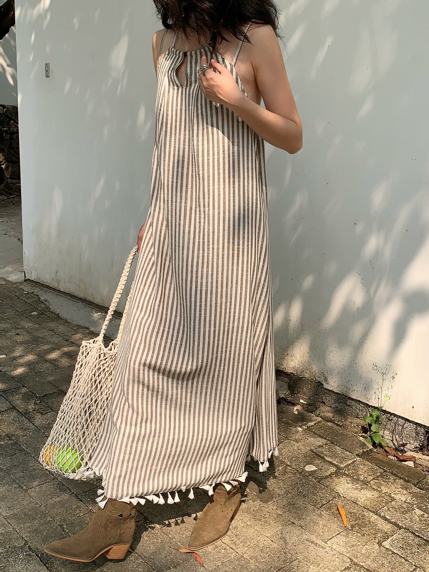 Bohemian Vacation-Style Spaghetti Strap Maxi Dress