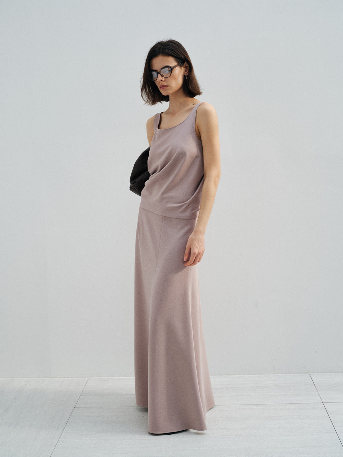 Smooth-Textured Flared Maxi Skirt