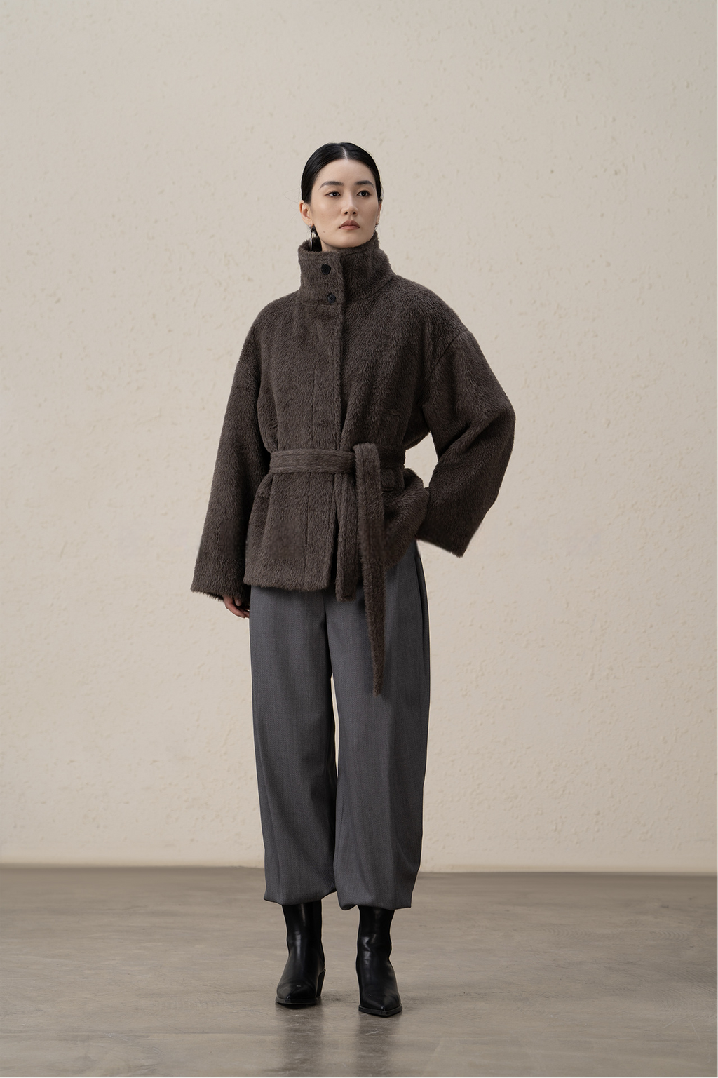 Suri Alpaca & Wool Lace-Up Downy Short Coat