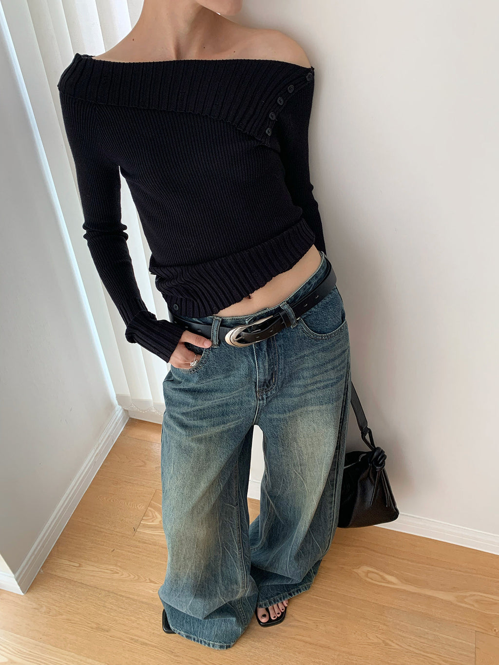 Off-the-shoulder Long Sleeve Knitted Stylish Sweater