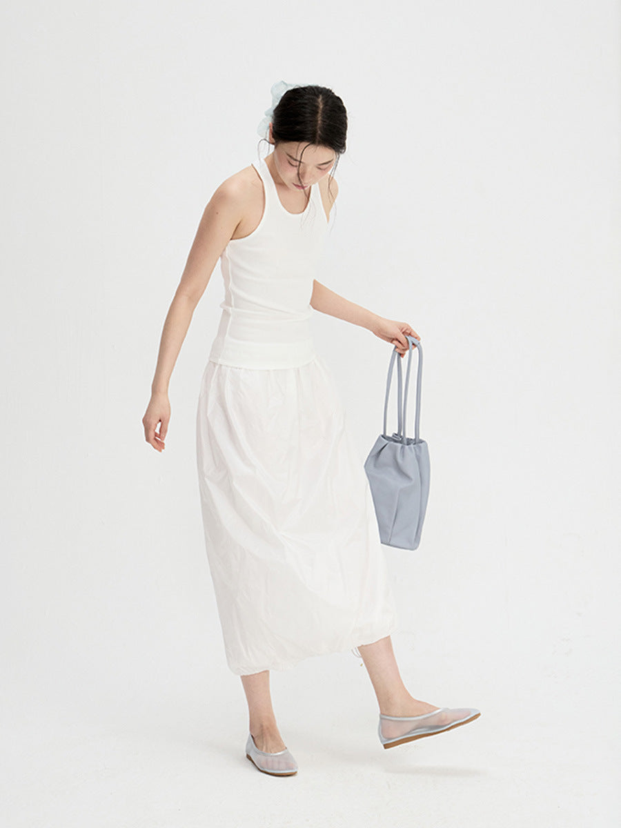 Balloon Midi Skirt with Drawstring Hem