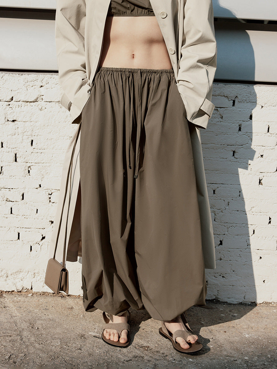 Elastic Fit Wide-Leg Drawstring Recycled Fabric Pants