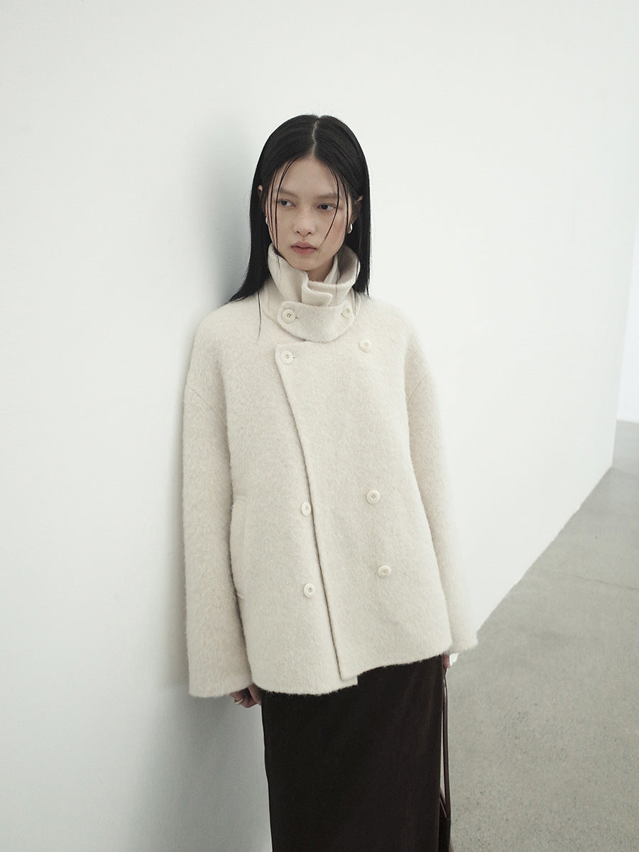 Love with Nancy Thirteen Lines Minimalist Winter Korean Style Lapel Double-Breasted Wool Lazy Short Double-Sided 03490