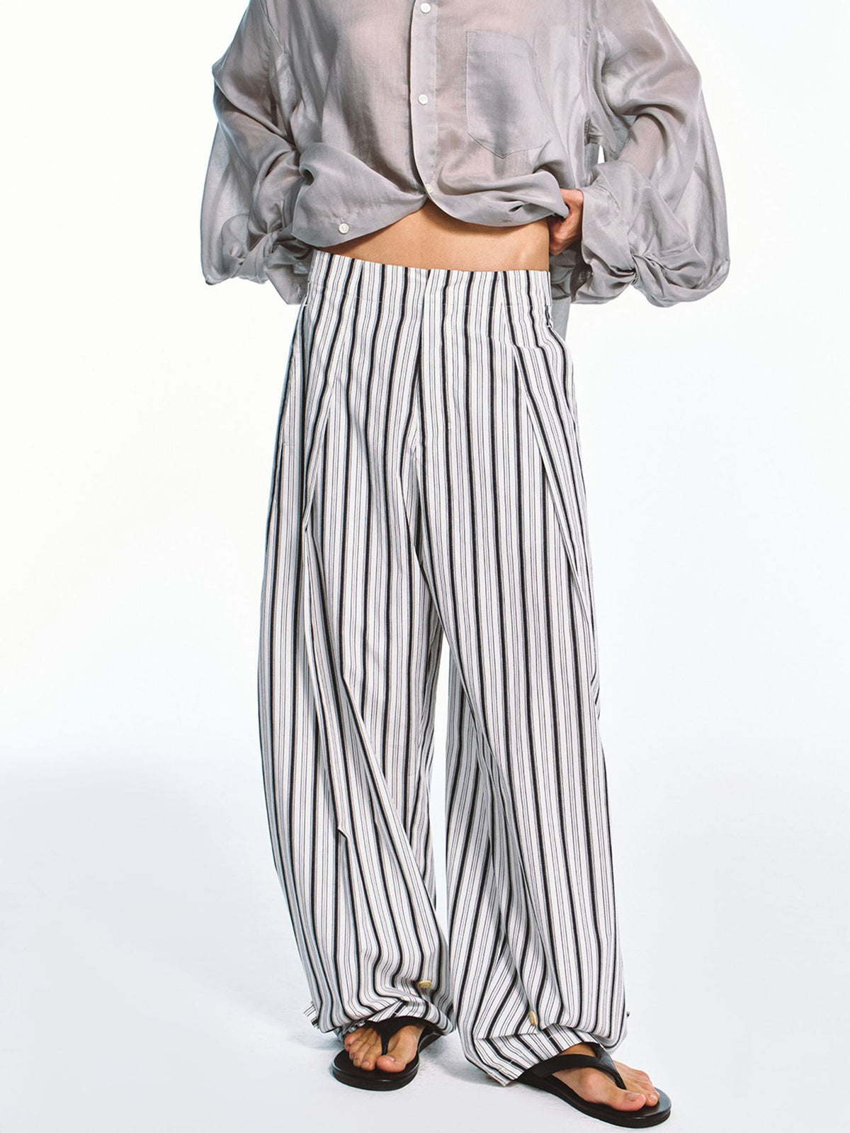 Breathable Striped Adjustable Leg Cuff Casual Pants