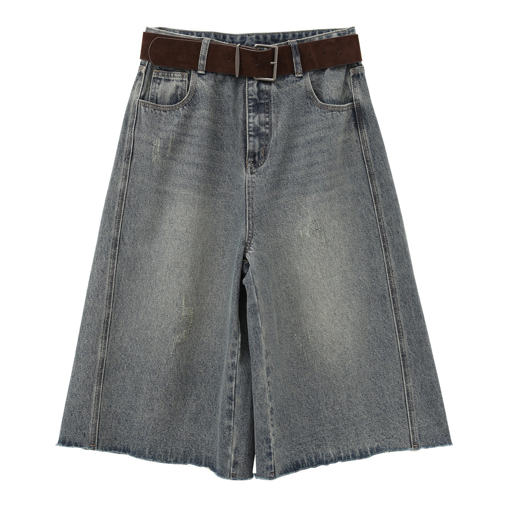 Distressed Wide Leg Baggy Long Jorts
