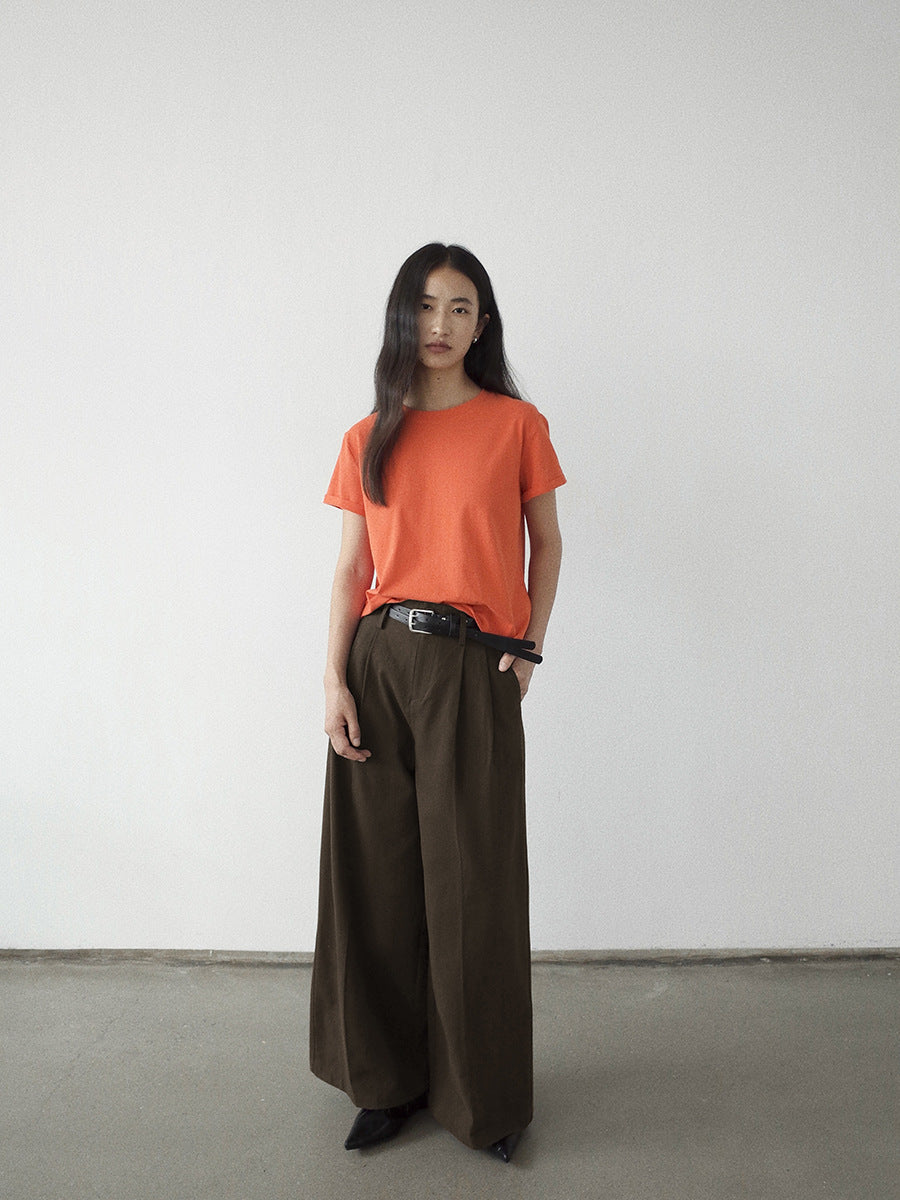Double-Pleated Straight-Leg Pants with Belt