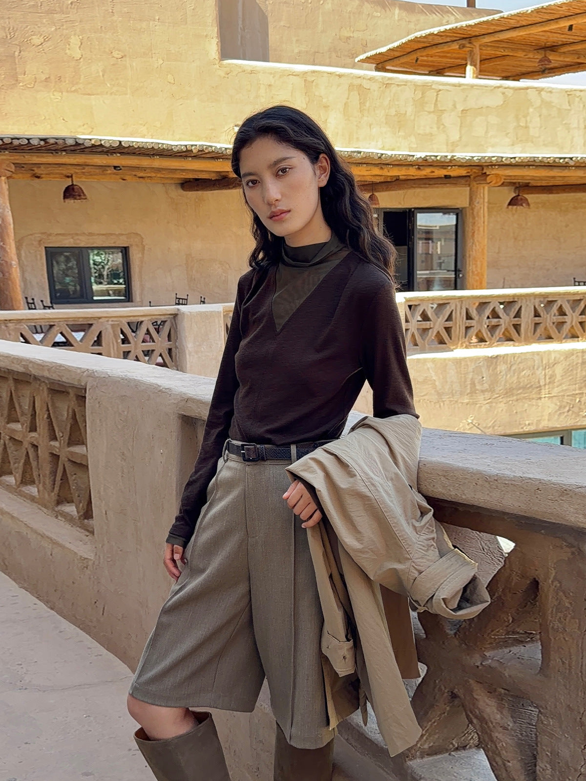 High-Waist Pleated Straight-Leg Blazer Shorts with Belt