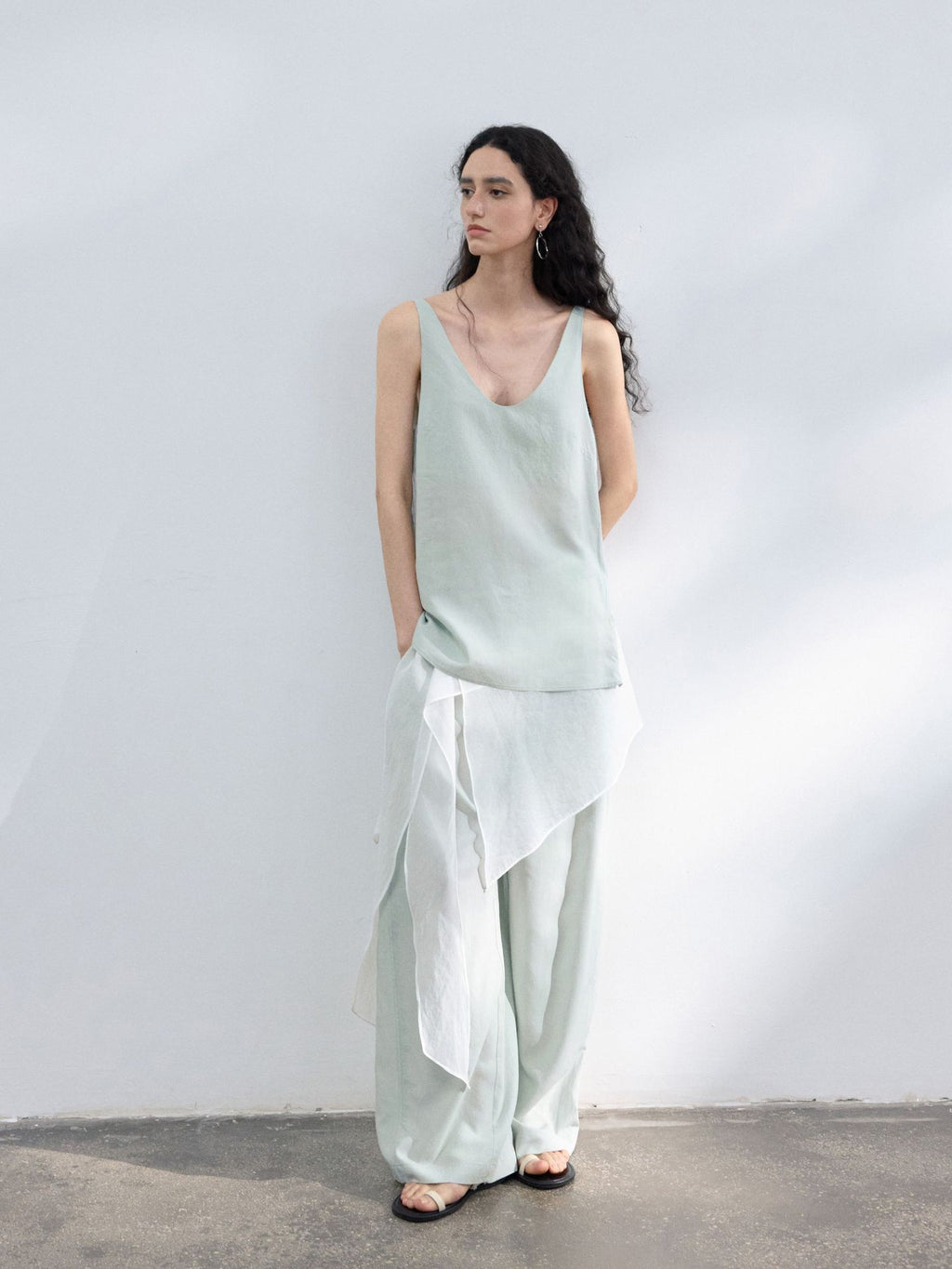 Tencel Elastic Waist Wide Leg Pants