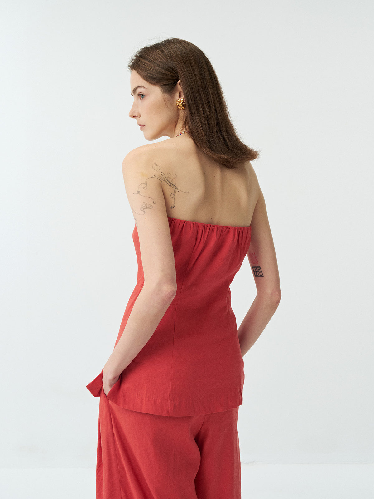 Linen Embroidered Hollow Tube Top