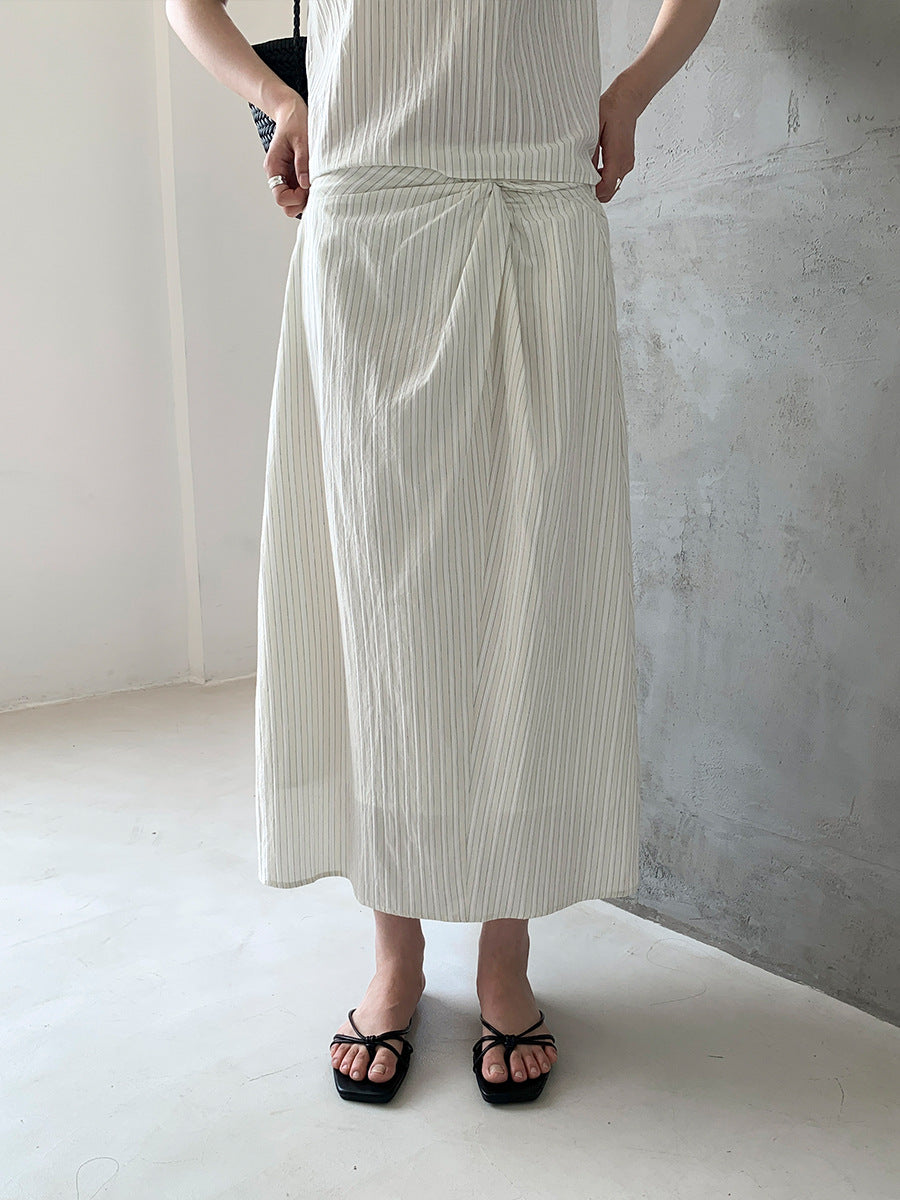 High Waist Twist Front A-Line Maxi Nylon Skirt