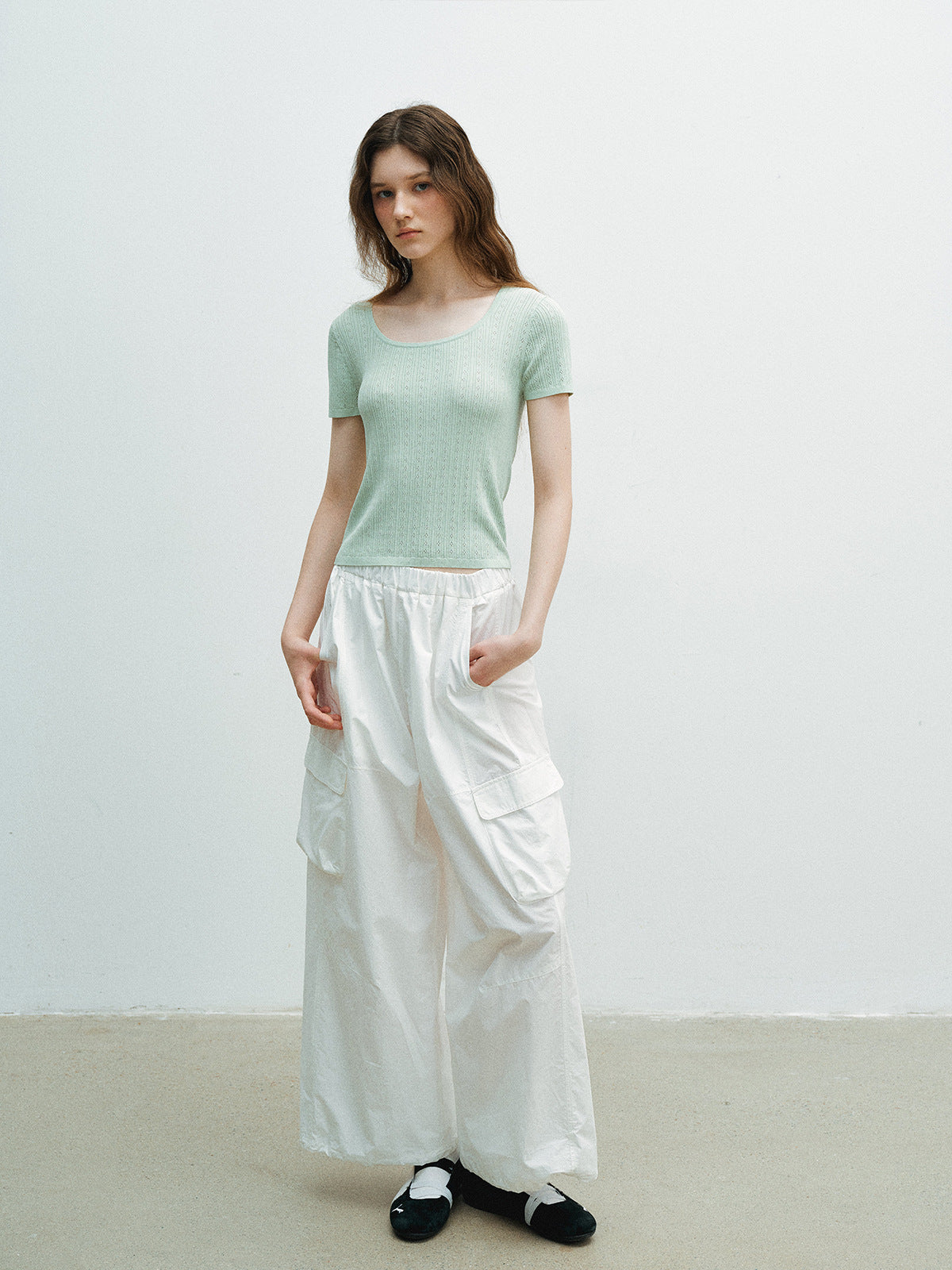 Delicate Mesh Lace Square Neck Slim Fit Knit Top