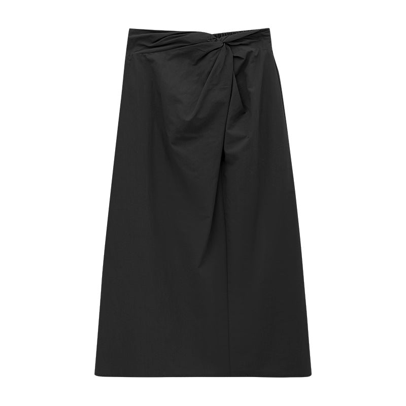 High Waist Twist Front A-Line Maxi Nylon Skirt