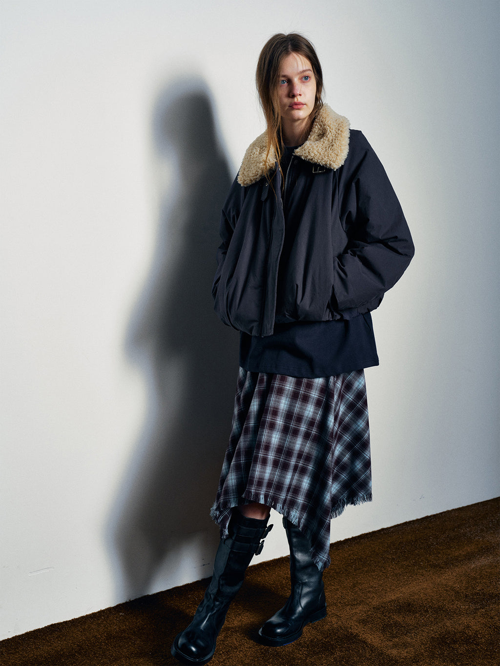 Contrast Faux Fur Retro Stand-up Collar Jacket