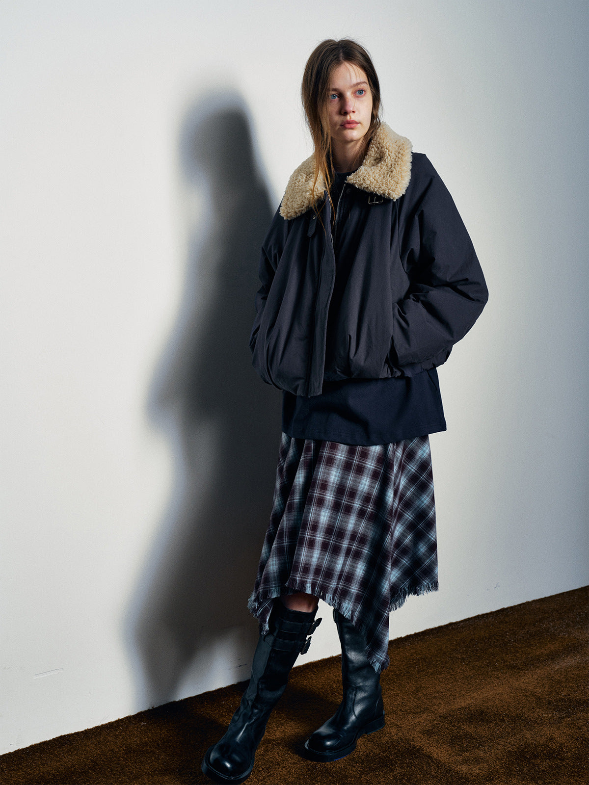 Contrast Faux Fur Retro Stand-up Collar Jacket