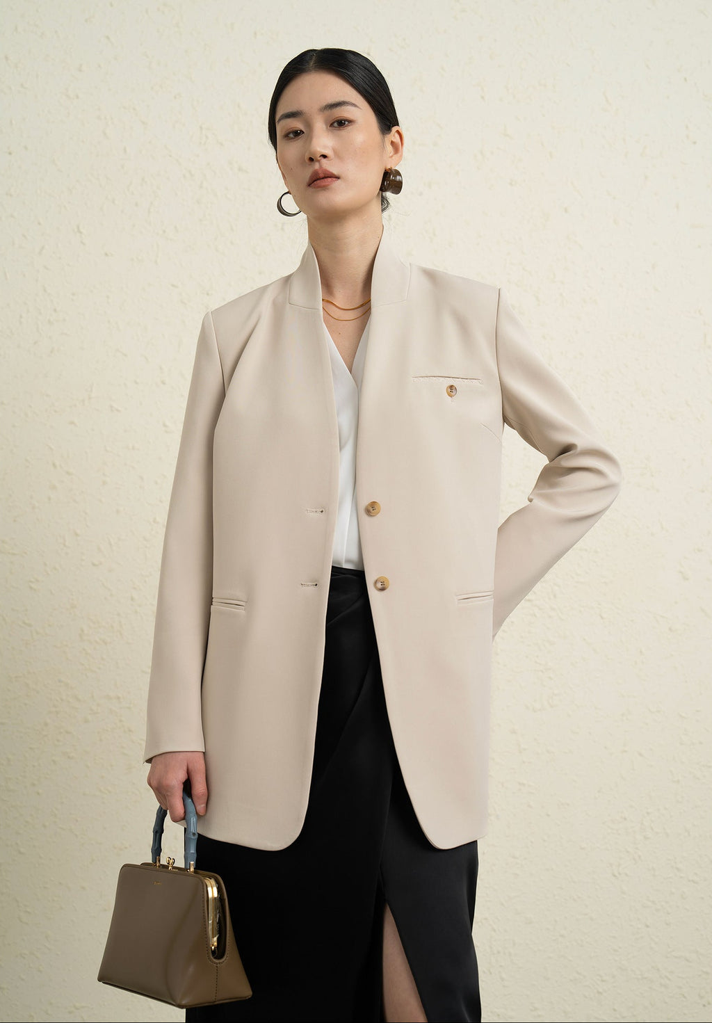 Premium Stand-up Collar Mid-Length Lace-Up Blazer