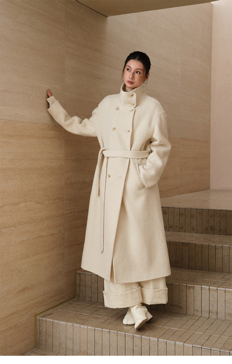 Double-Breasted Long Belt Double-Sided Alpaca Wool Cashmere Coat