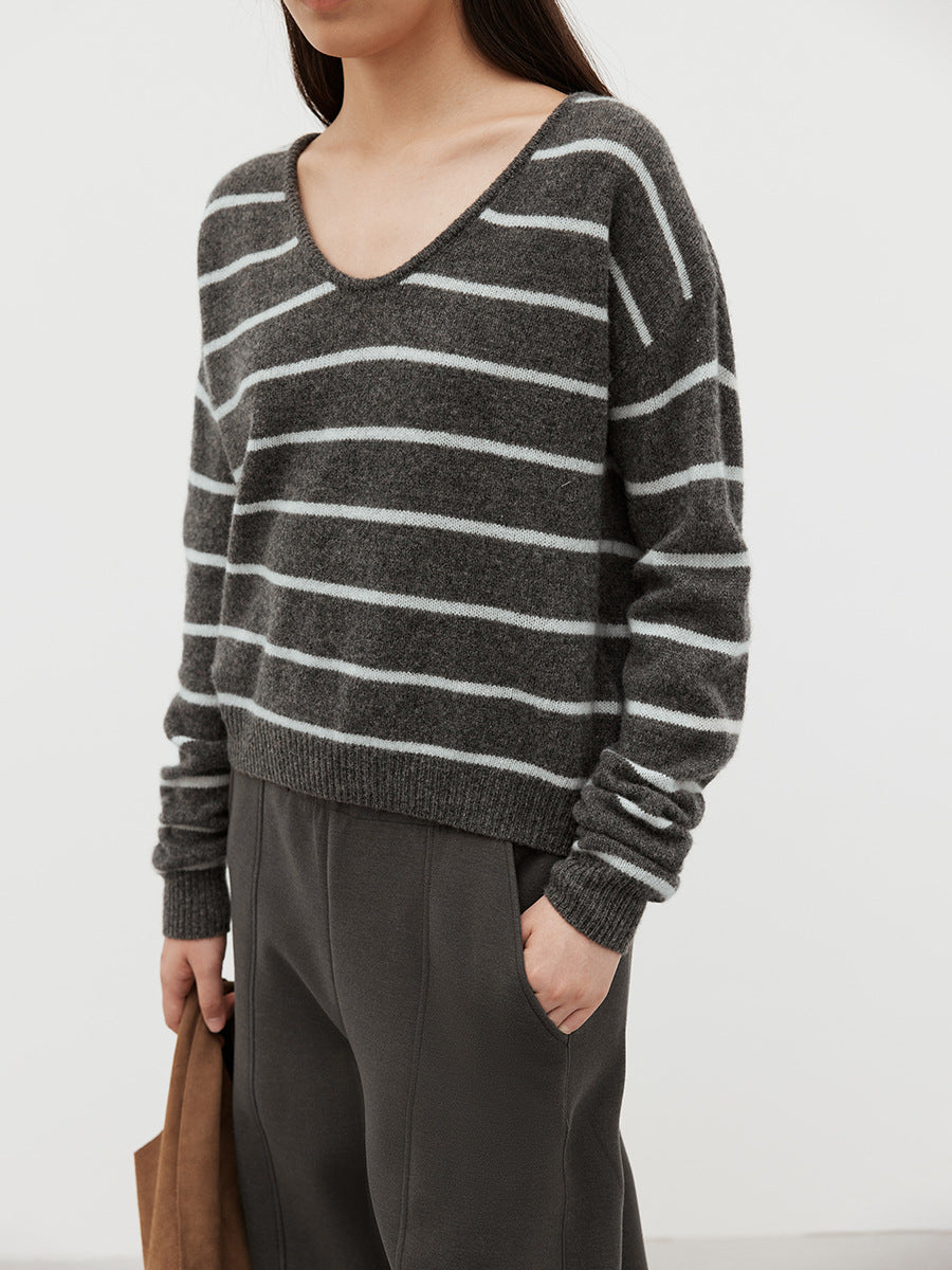 Striped Minimalist Wool Pullover Sweater