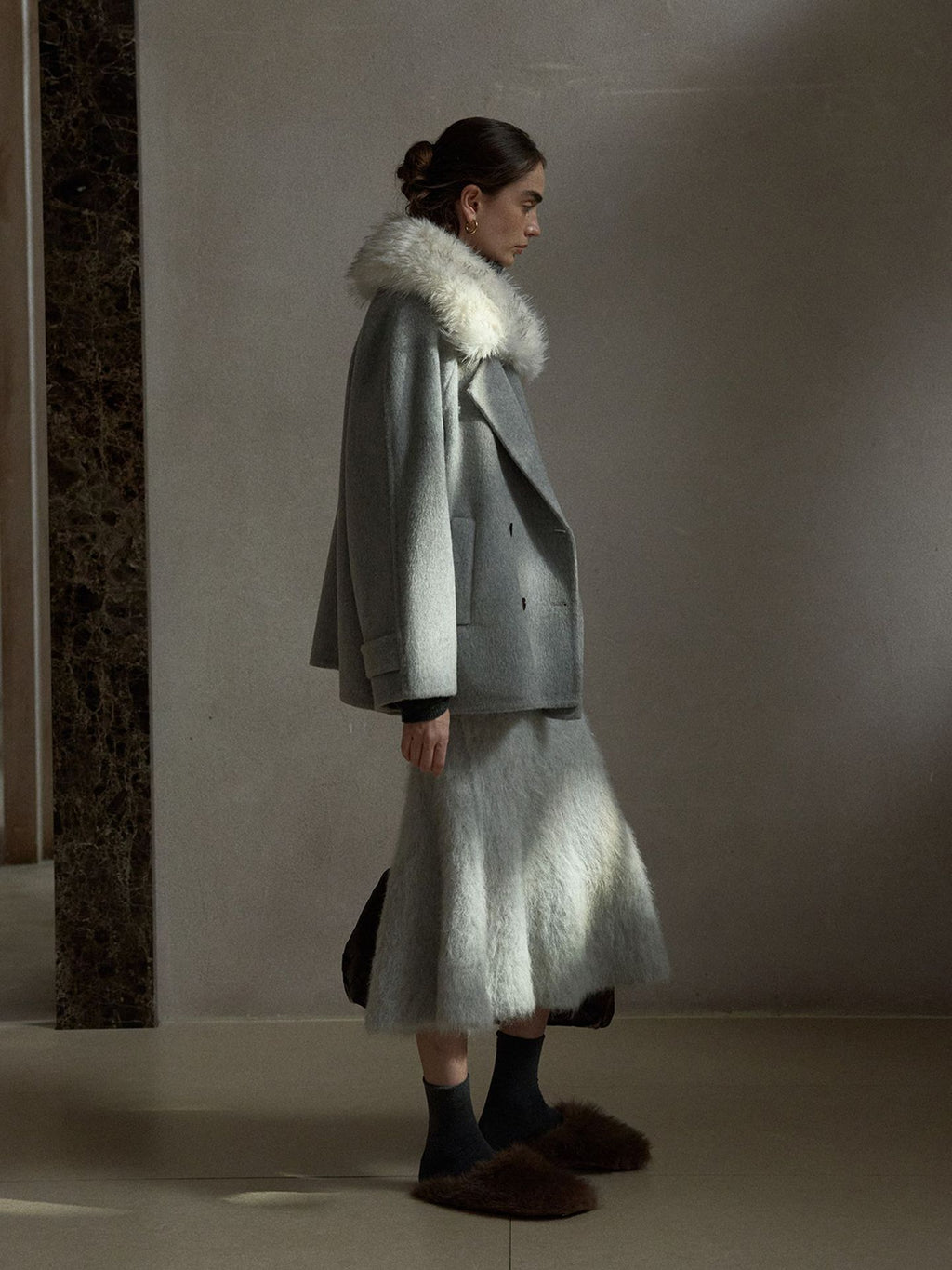 Merino Wool Large Collar Coat