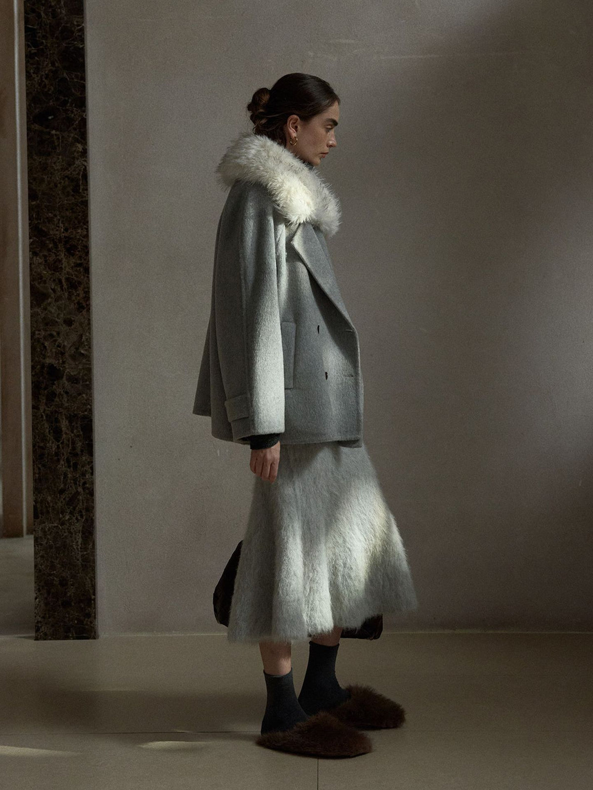Merino Wool Large Collar Coat