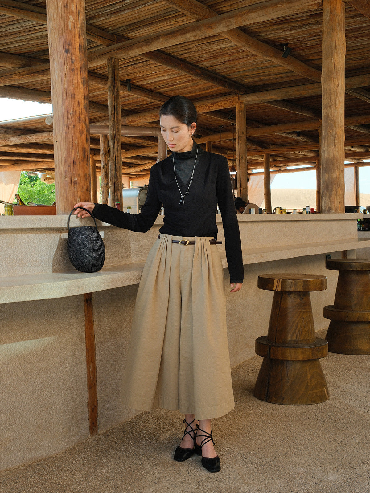 Pleated Cropped Wide-leg Large Pants