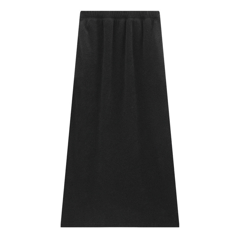 High-Rise Brushed-Texture Soft Straight Midi Skirt